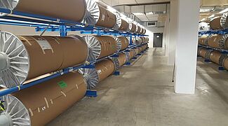 cantilever racking, storage of textile rolls